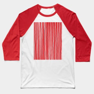 Red and White, Free Hand, Vertical Stripes Baseball T-Shirt